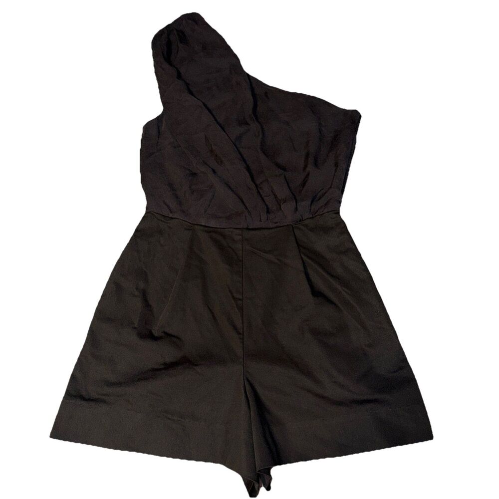 Black Halo Women’s One Shoulder Romper Black  Sz S Minimalist Cocktail Designer